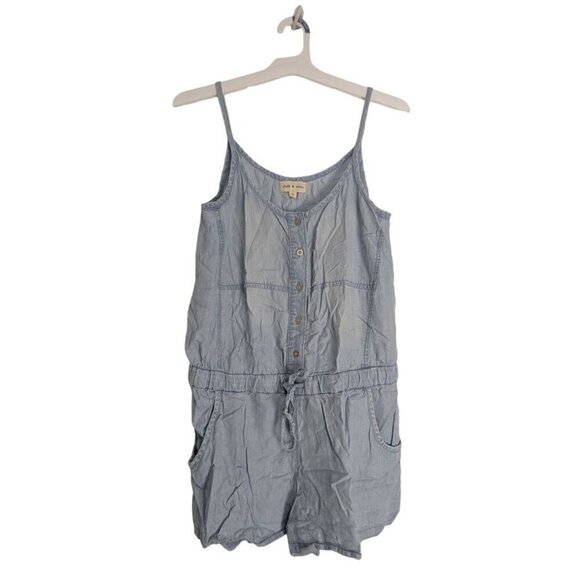 Cloth & Stone Sleeveless Blue Chambray Button-Front Romper 100% Lyocell Size M - Picture 1 of 7